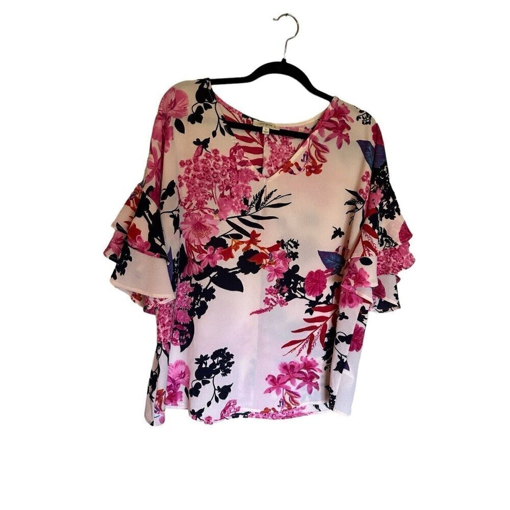 Umgee Pink Floral Ruffle Sleeve Blouse